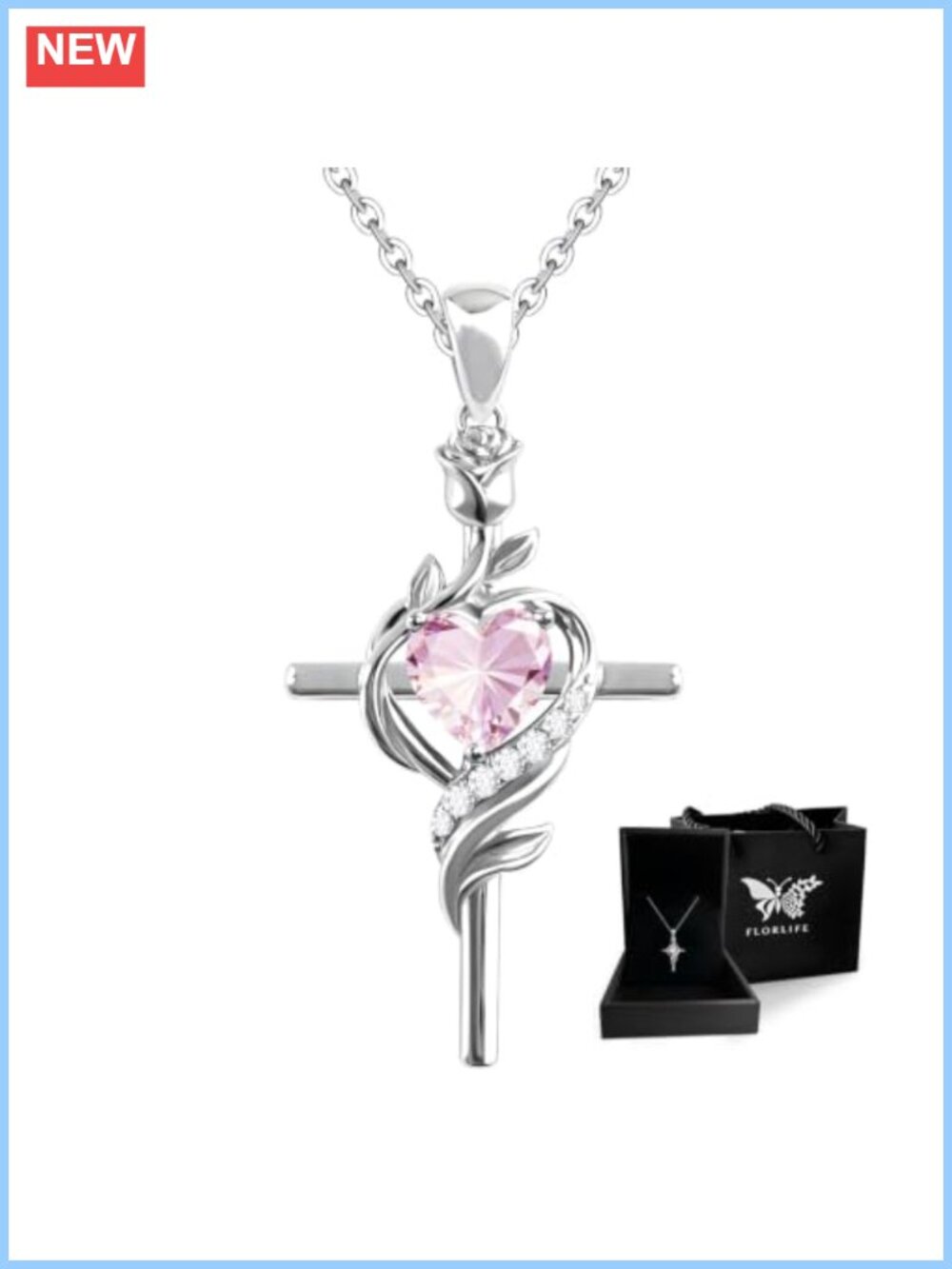 S925 Sterling Silver Cross Necklace 18K White Gold Plated CZ Pendant